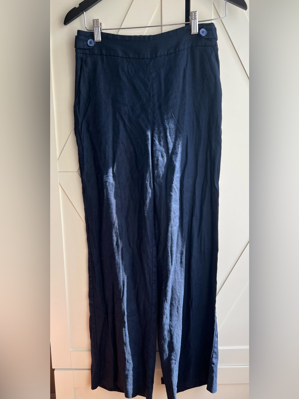 Talbots Petite Wide Leg Linen Blend Trousers Navy Blue Size 2P Side Zip